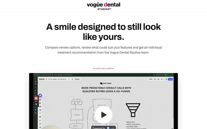 Landing page preview for Vogue Dental Studios