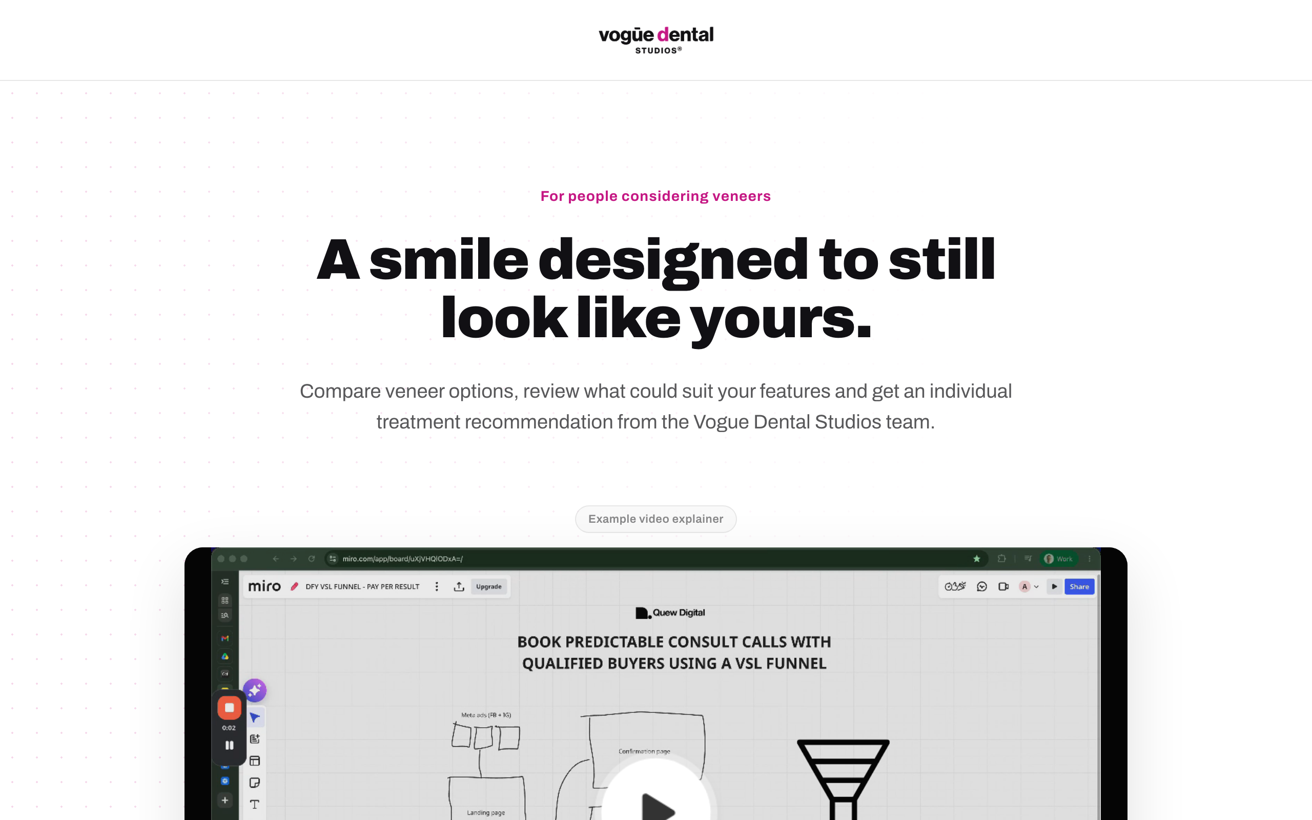 Landing page preview for Vogue Dental Studios